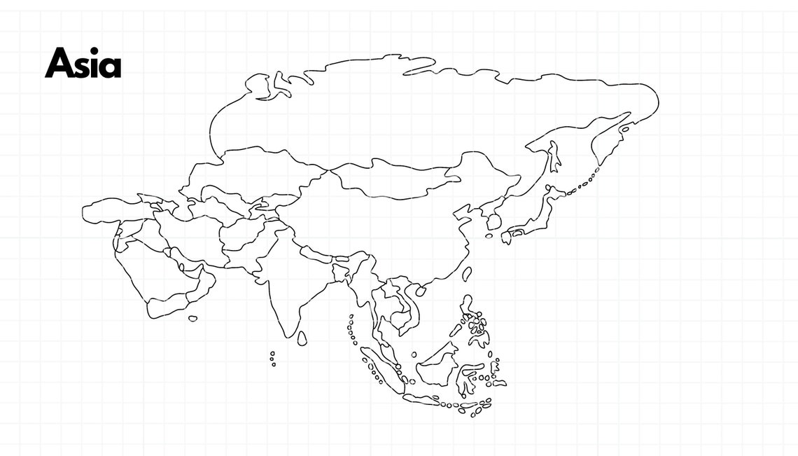 Asia Map - Outline, Line Art, Clipart, Cut Files for Cricut, Silhouette ...