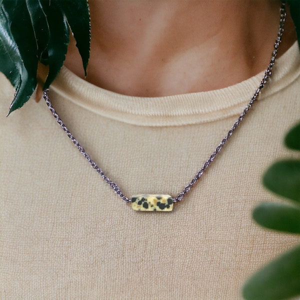 Dalmatian Jasper Necklace | Creabee: The Collection | Embrace Positivity with Dalmatian Jasper - Stainless Steel Necklace Dalmatian Pattern