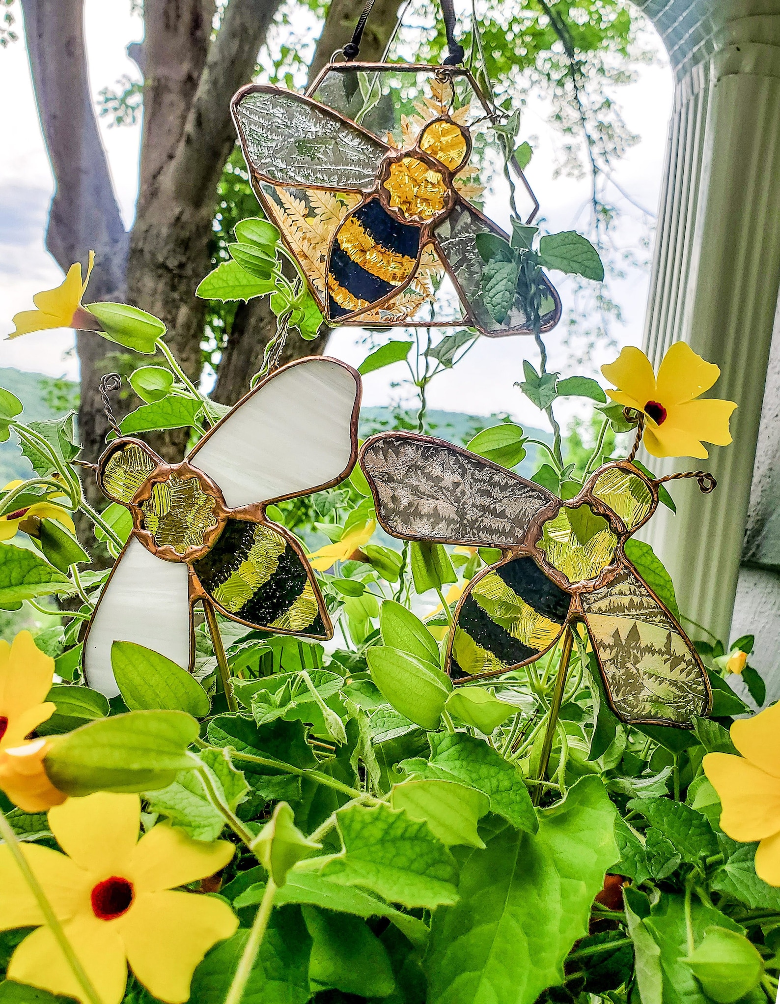 Bee Stained Glass Bee Garden Decor Glass Garden Decor Gift Etsy