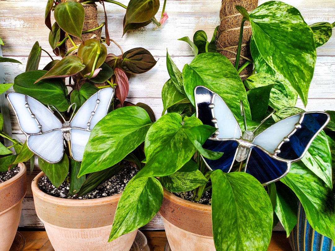 Butterfly Stained Glass, Butterfly Garden Decor, Gift for Plant Lover