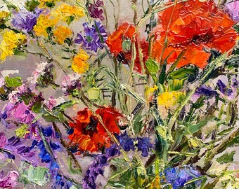 Wildflowers in a Jar Oil Painting Impasto Floral Still Life