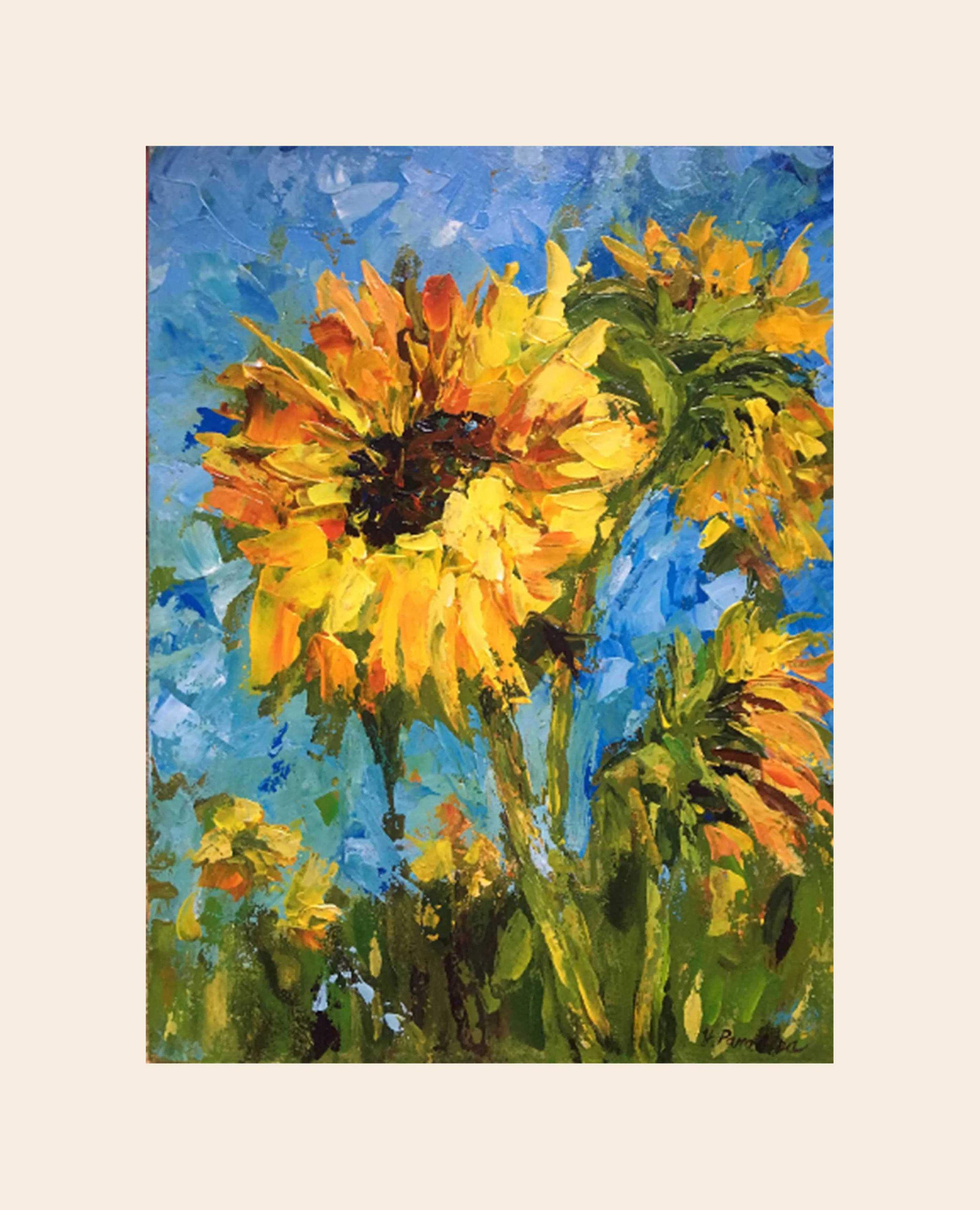 油絵 絵画 【sunflower】 Sunflower Original Oil Painting Yellow Sunflowers Against the Sky