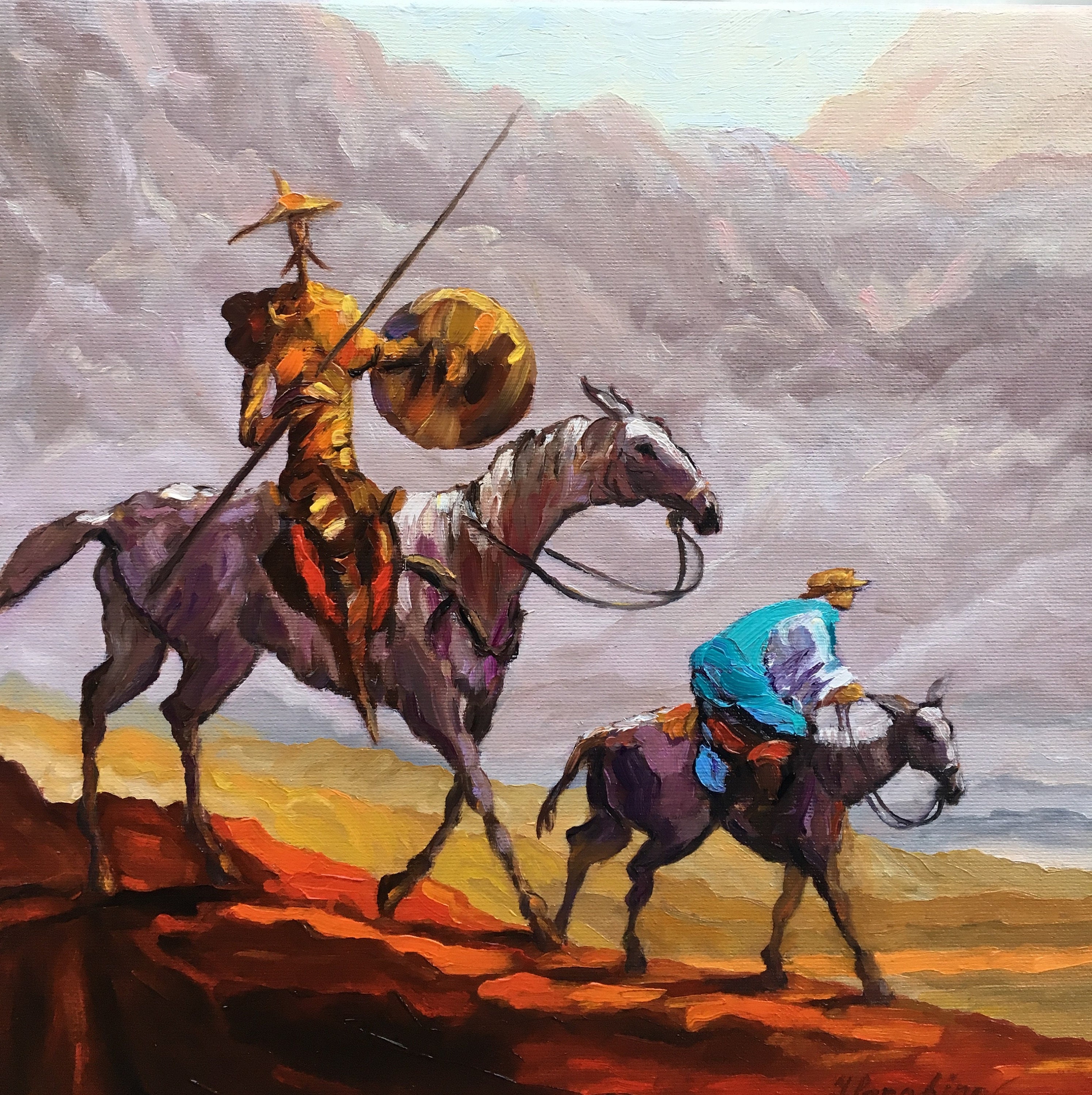 オリジナルの油絵。ドン・キホーテの絵画。男性用アート