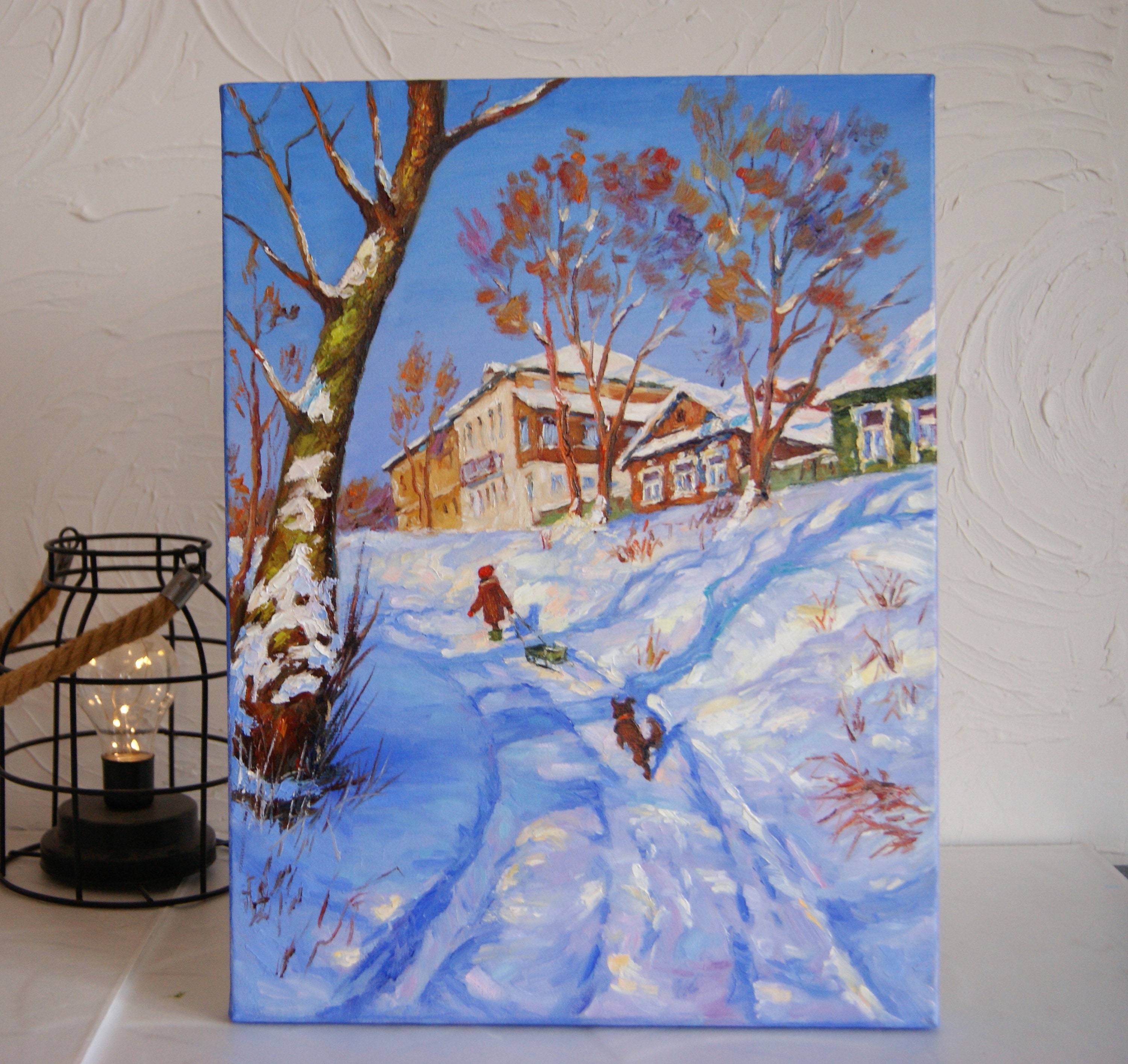 油絵 　インテリア　絵画　F4-42023 　人物　雪国の子供たち 絵画 インテリア 絵 額付(銀）油絵 F4-42023 雪国の子供たち