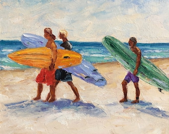 ハワイの浜辺サーフィンカー 1/10 10点限定 絵画 イラスト画 自作絵画