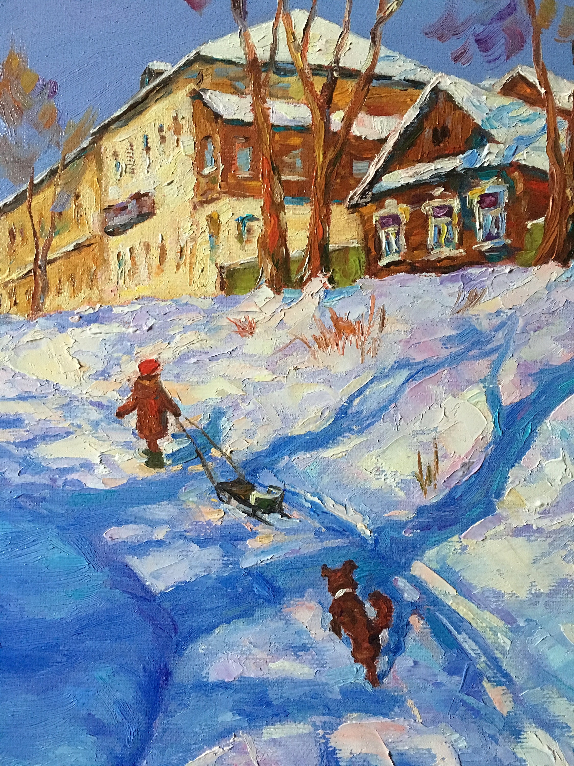 【絵画】　ロシア　雪景色　風景画　ウッドバーニング Amazon.co.jp: 枚の油絵、小さなロシアの冬景色、1868 年の雪の