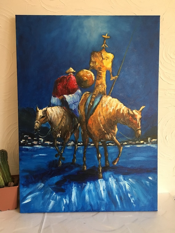 風景画 雪山と馬に乗った人物 メキシコで購入したもの