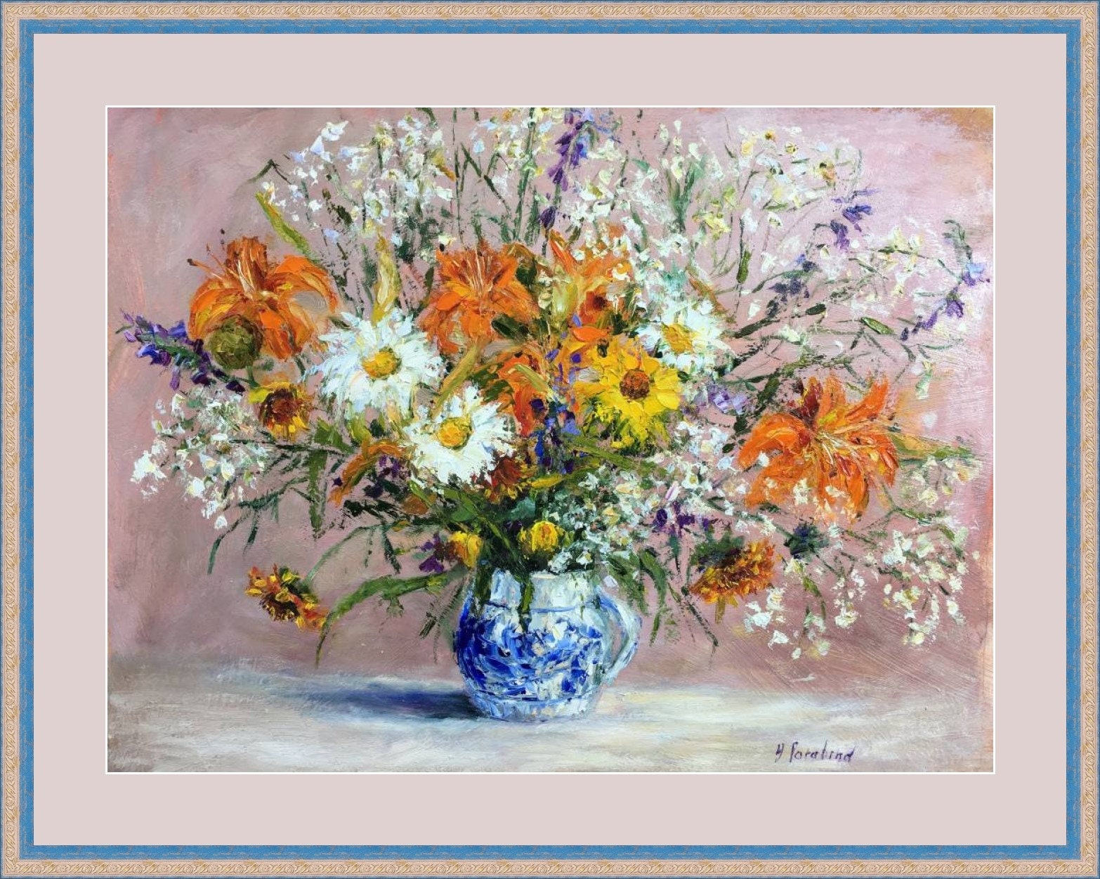Bouquet Flowers Original Oil Painting Bright Flowers Wall Art