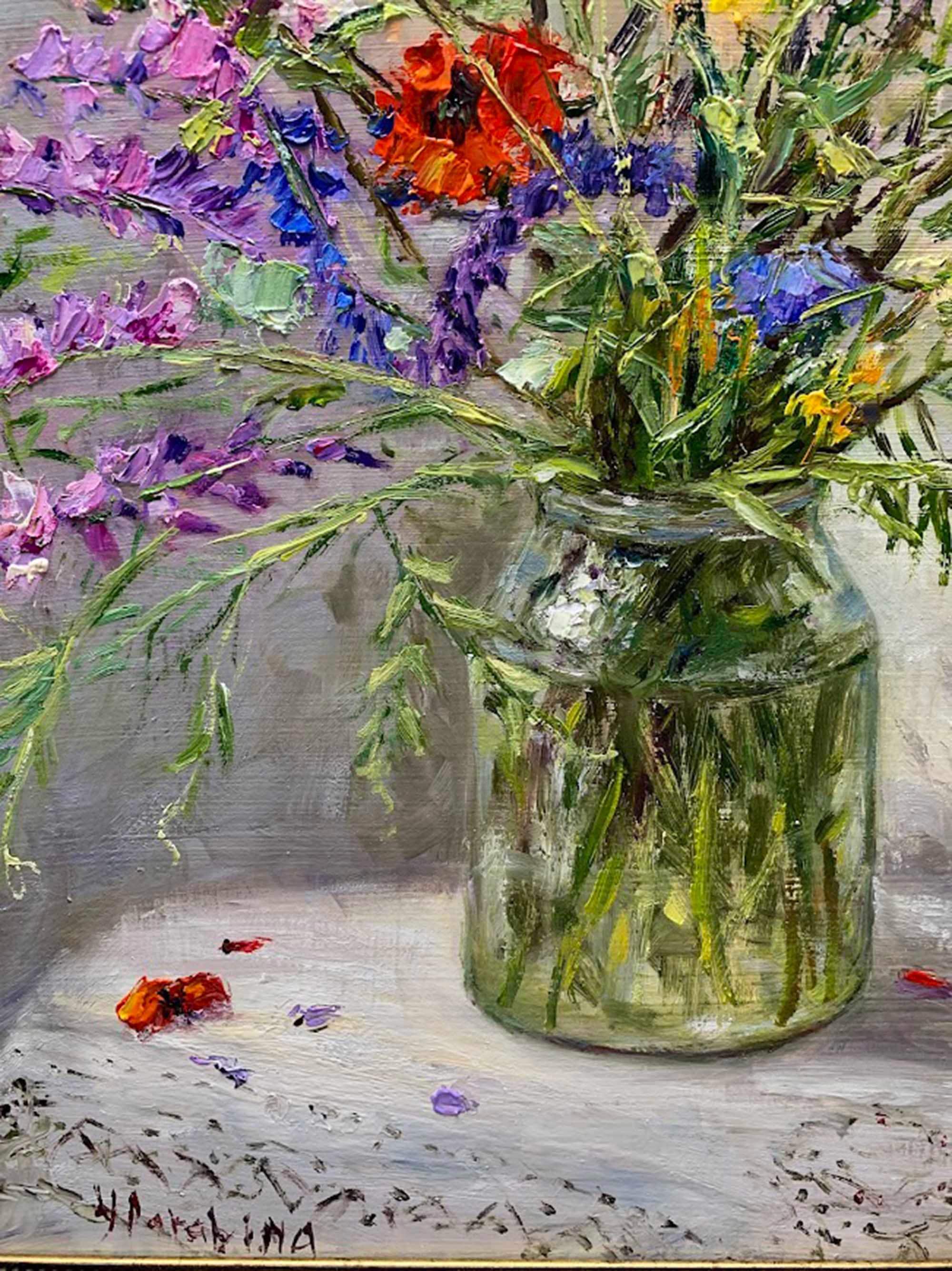 Wildflowers in a Jar Oil Painting Impasto Floral Still Life