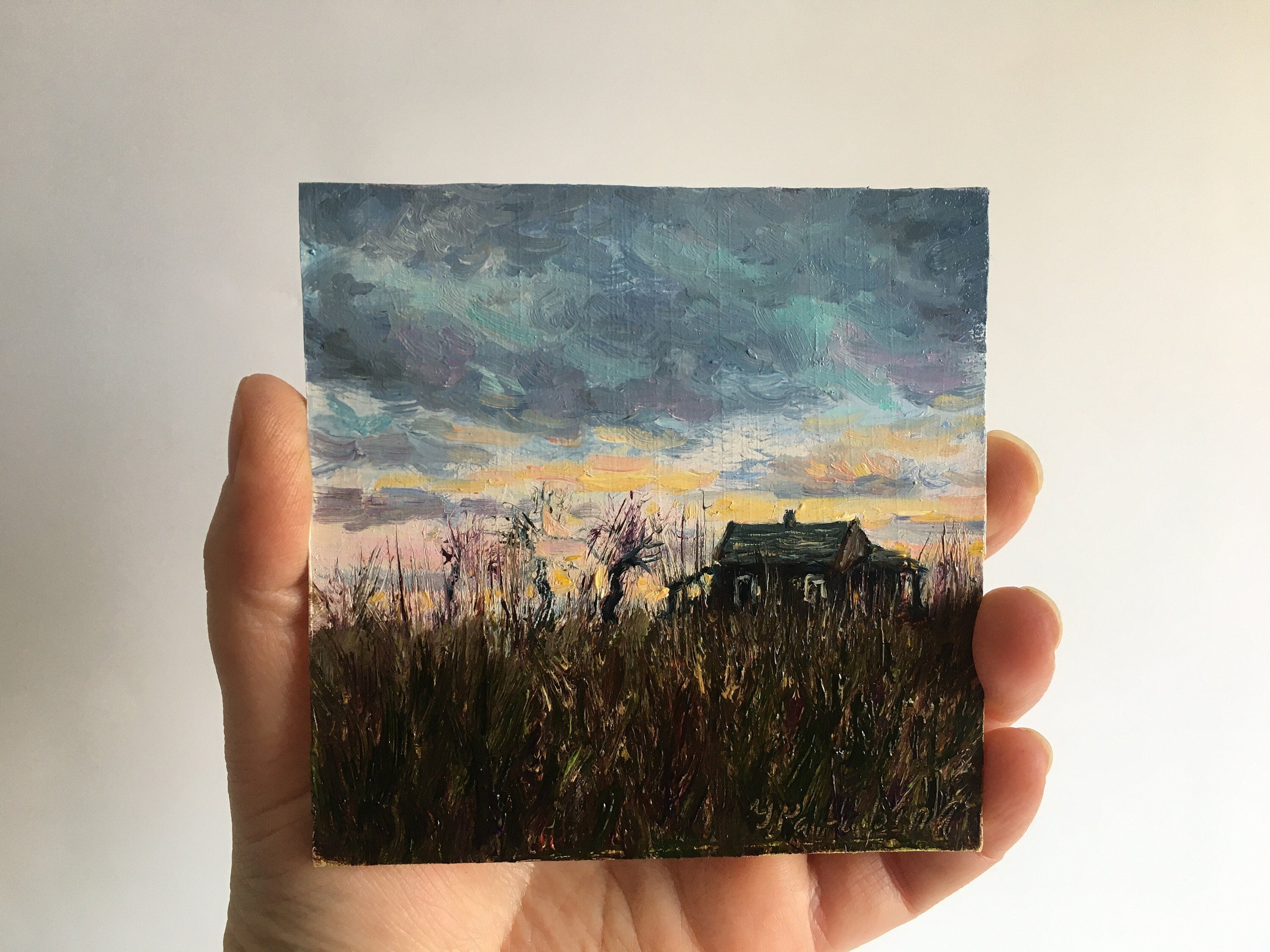 小さなオリジナルの油絵暗い風景田舎の芸術静かな芸術作品田舎