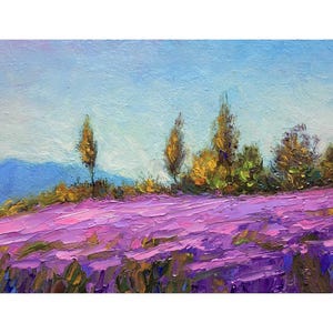Tiny original oil painting,miniature mediterranean landscape,lavender flower field,Provence fields,impressionism mini art,4x6 inches