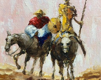 小さな油絵ドン・キホーテの絵サンチョ・パンサホースイルの騎士