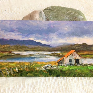 original oil painting,Scotland painting,mountain Lake,coastal painting,steep mountain painting,Serene art work,fjords wall art,countryside