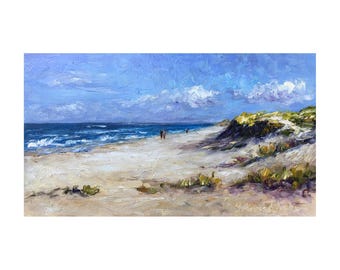 ビーチ油絵オリジナル、海の海岸、海岸の静けさ、フロリダの砂丘と海の