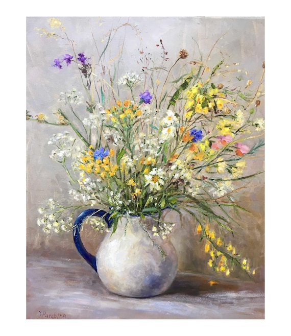 Delicate Bouquet Wildflowers Oil Painting Flowers Original