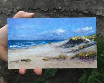 ビーチ油絵オリジナル、海の海岸、海岸の静けさ、フロリダの砂丘と海の