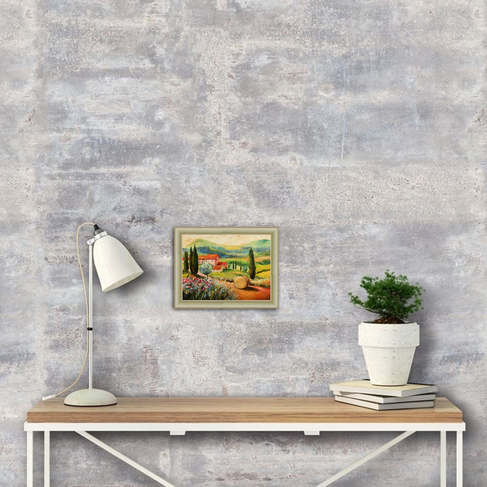 油絵トスカーナ風景 トスカーナの風景油絵 イタリア トスカーナの芸術 厚塗り絵画
