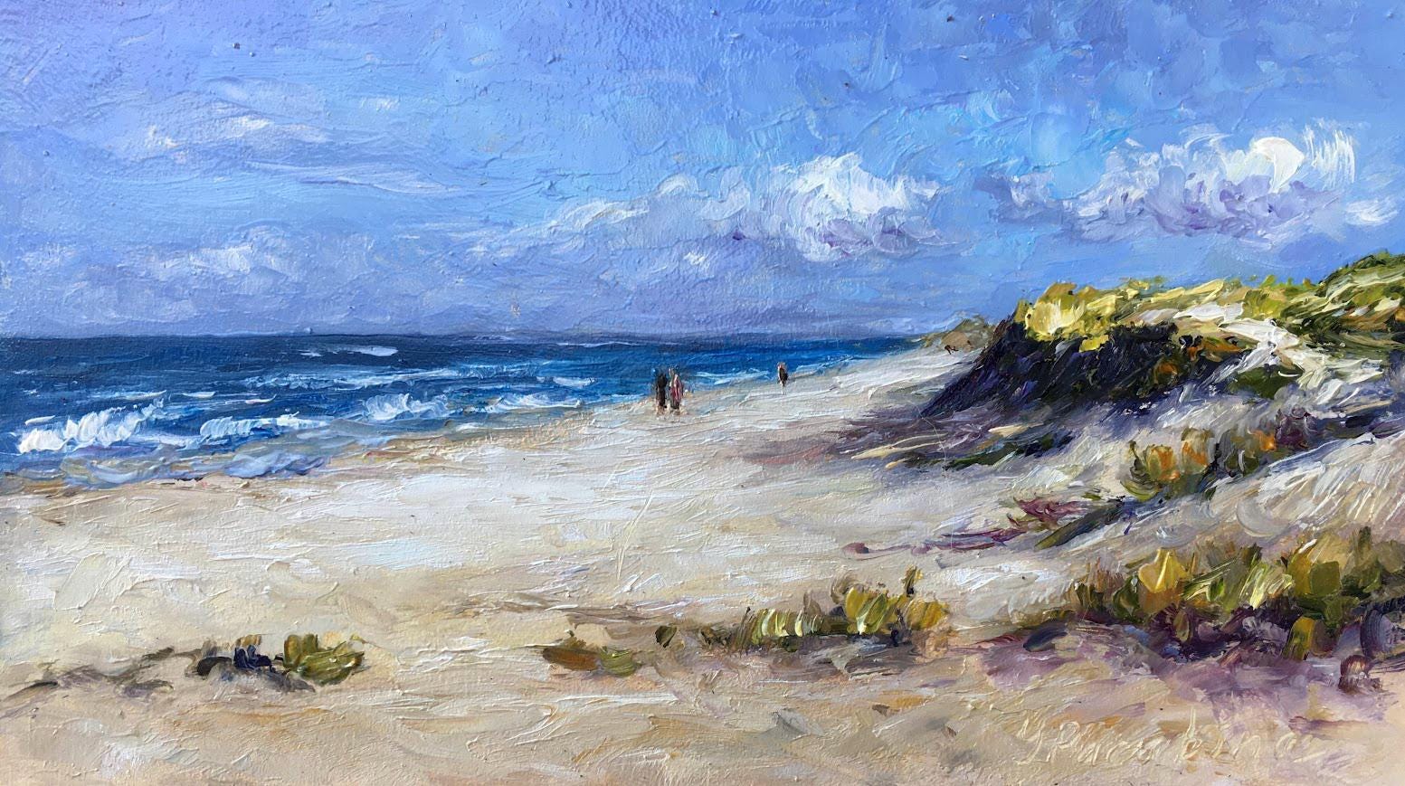 ビーチ油絵オリジナル、海の海岸、海岸の静けさ、フロリダの砂丘と海の