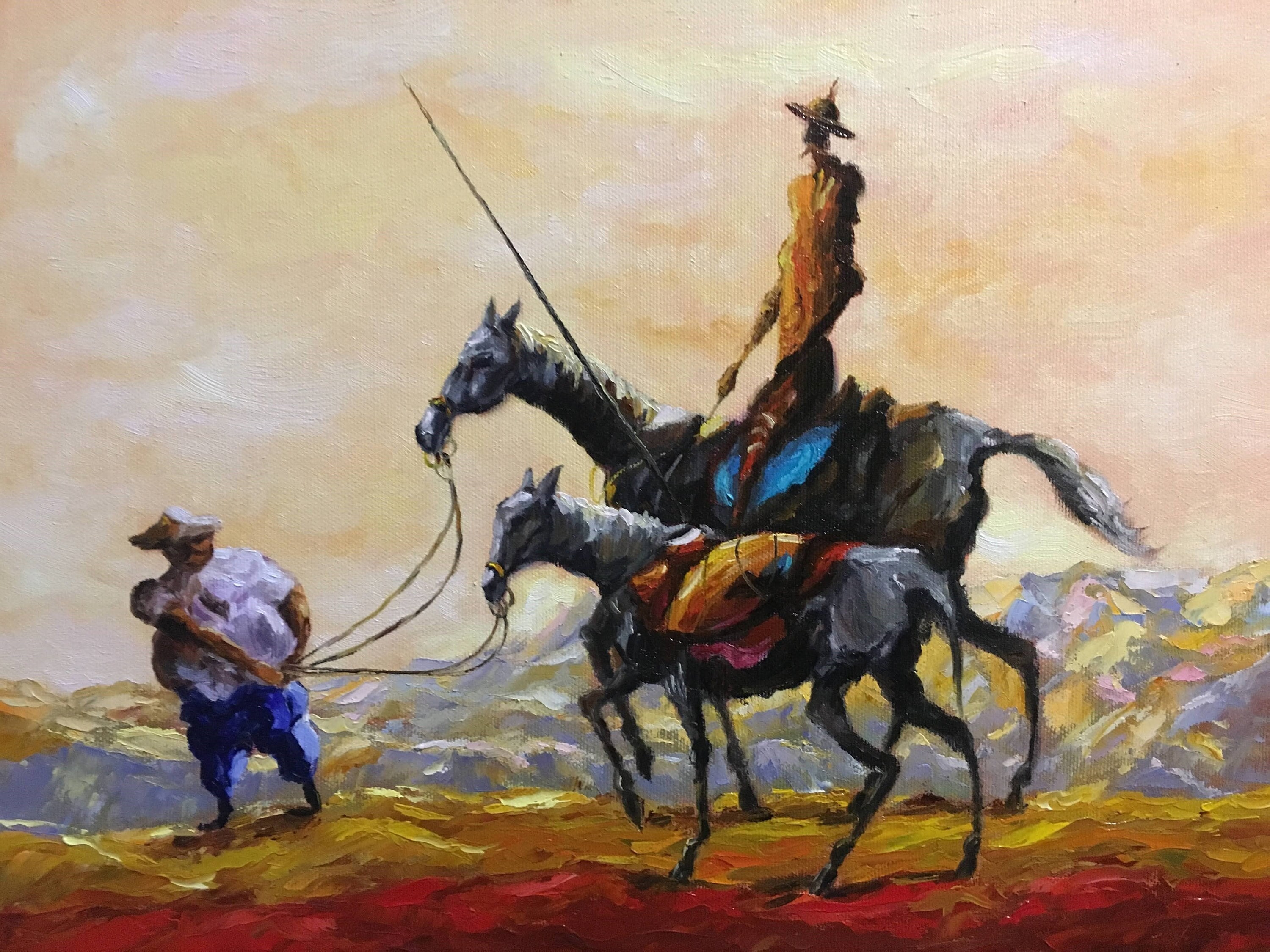 ドン・キホーテの絵画 油絵 原画 男性用アート サンチョ・パンサ