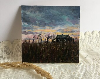 油絵（田舎） 田舎の風景 油彩画 T. E.作 油絵 絵画 【田舎風景】 | HIROSHI1990