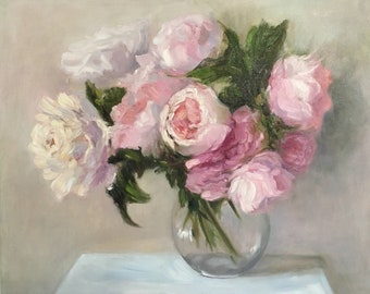 Peony original oil painting Peony oil art Original oil Painting Bouquet Flowers Stretched canvas peony bouquet pink Flower Pink Flowers