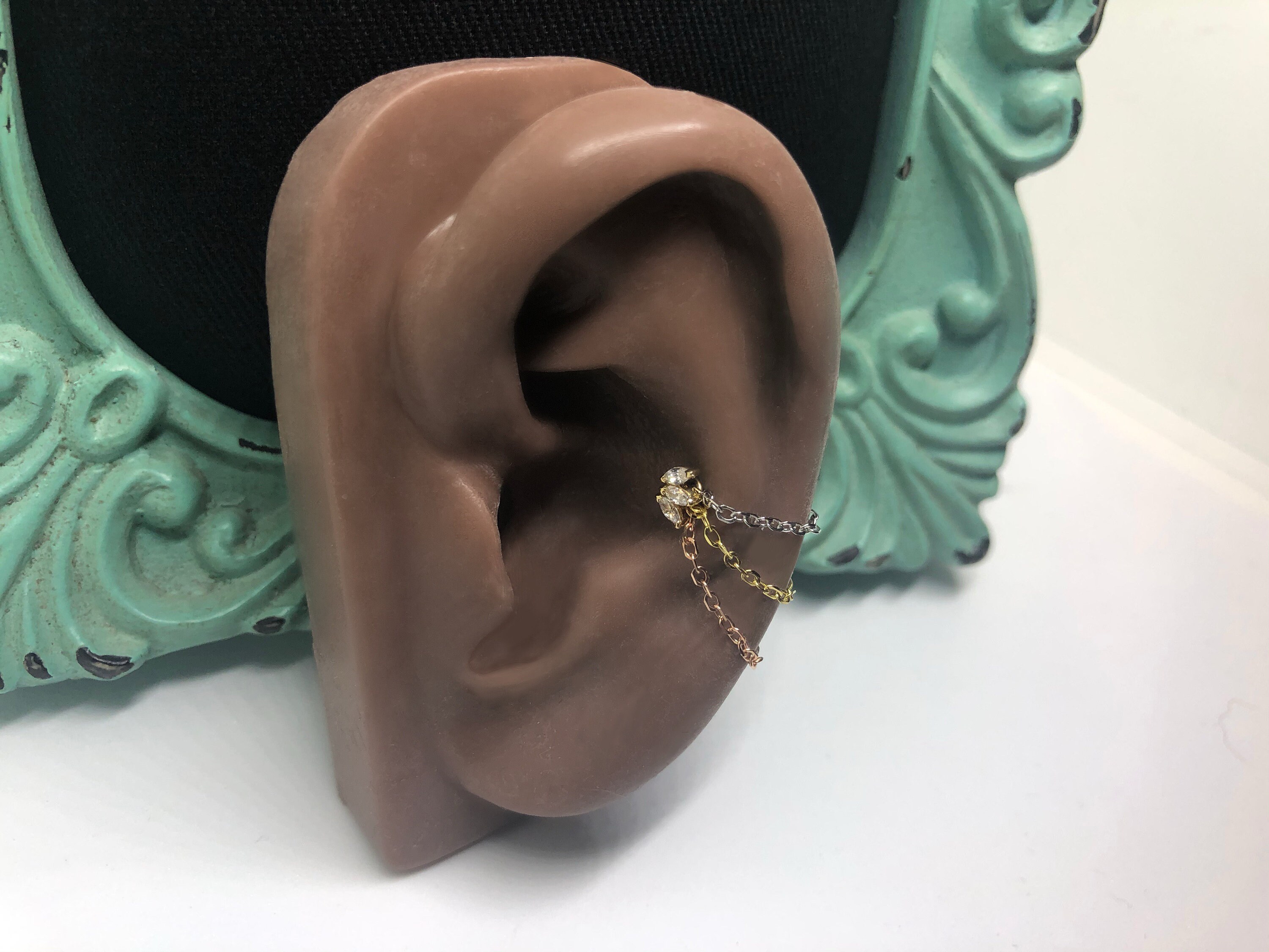 14k Mixed gold Triple hang Piercing chain. Etsy