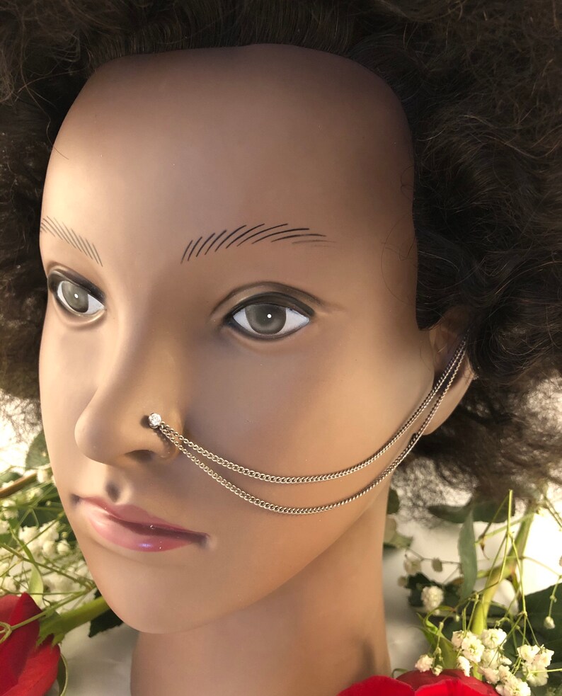 Double Hang Titanium Nose to Ear Piercing Chain. Etsy Ireland