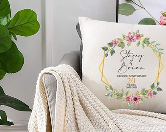 Cojín de aniversario de boda personalizado, regalo de boda ideal para él/ella Cojín con decoración estilo flores geométricas