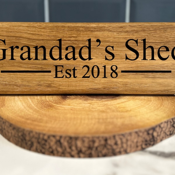 Premium French Oak Wood Carved Grandads Shed Sign, Personalised Wooden Plaque, Ideal Gift, Birthday, Fathers Day