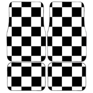 Personalised Custom White and Black Racing Flag Chequered Car Mats Vehicle Mats, Perfect Christmas Gift for Him or Her