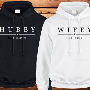 Sudadera con capucha personalizada para parejas a juego para hombres y mujeres, regalo de aniversario ideal para él/ella, sudadera con capucha para bodas, casados, esposos y esposas, luna de miel