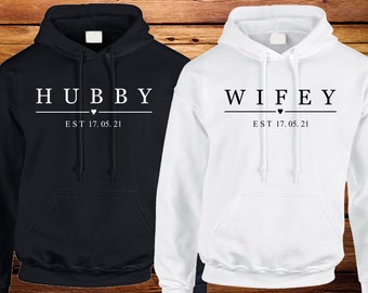 Personalised Women's & Men's Matching Couples Hoodie, Ideal Anniversary gift for him/her Wedding, Married, Husband and Wife Hoody Honeymoon