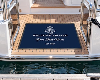 Personalised Custom Printed Welcome Aboard Nautical Boat Mat, Boat Door Mat, Yacht Mat, Perfect gift for a Boat Owner