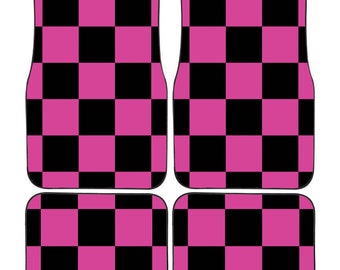 Personalised Custom Pink Racing Flag Chequered Car Mats Vehicle Mats, Perfect Christmas Gift for Him or Her