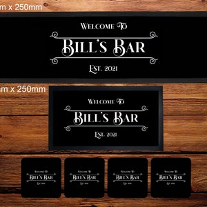 Personalised Scroll Design Bar Runner/Bar Mat/Beer Mat Barware for Man Cave or Home Bar, Ideal Gift For Him/Her Fathers Day, Valentines