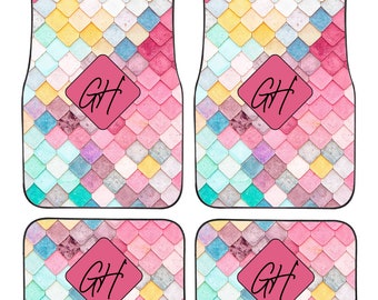 Personalised Custom Printed Initial Pastel Patterned Car Mats, Perfect Christmas Gift for Him or Her