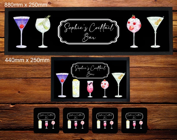 Personalised Cocktails Drinks Bar Runner/Bar Mat/Beer Mat Barware for Man  Cave or Home Bar, Ideal Gift For Him/Her