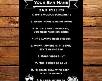 Personalisierte lustige Hausbar / Mannhöhle Bar Regeln Zeichen, Aluminium Metall Pub Schild, Schuppen oder Garage Plaque Ideales Geschenk für Sie / Ihn