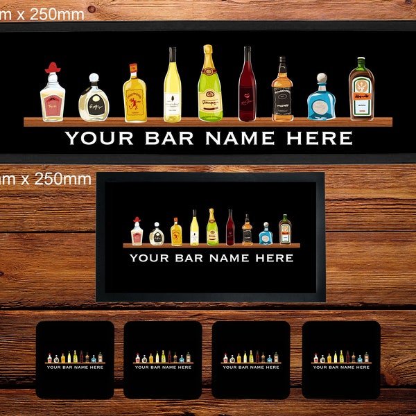 Personalised Bar Runner/Bar Mat/Beer Mat Barware for Man Cave or Home Bar, Drinks Shelf Design Ideal Gift For Him/Her Fathers Day