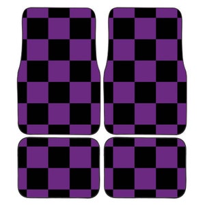 Personalised Custom Purple and Black Racing Flag Chequered Car Mats Vehicle Mats, Perfect Christmas Gift for Him or Her