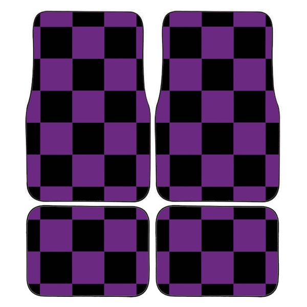 Personalised Custom Purple and Black Racing Flag Chequered Car Mats Vehicle Mats, Perfect Christmas Gift for Him or Her