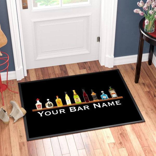 Personalised Door Mat/ Bar Doormat Mat for Man Cave or Home Bar, Top Shelf Design, Ideal Gift For Him/Her