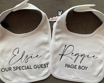 Babies Personalised Wedding Bib, Custom Printed With Wedding Role, Page Boy, Flower Girl, bib Protector, Baby bib