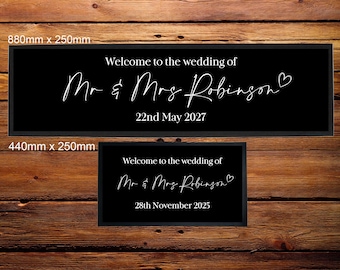 Personalised Wedding Reception Bar Runner/Bar Mat/Beer Mat Barware, Welcome to to design Runner with love heart