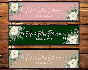 Personalised Wedding Birthday Party Bar Runner/Bar Mat/Beer Mat Barware for Man Cave or Home Bar, Ideal Gift, Floral Design