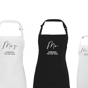 Personalised Custom Wedding Day Apron, Mr & Mrs Wedding Bib, Ideal Gift Bride and Matching Children&#39;s Mini Apron