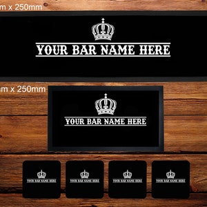 Personalised Bar Crown Design Runner/Bar Mat/Beer Mat Barware for Man Cave or Home Bar, Ideal Gift For Him/Her
