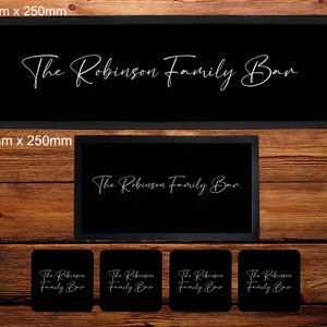 Personalised Bar Runner/Bar Mat/Beer Mat Barware for Man Cave or Home Bar, Script Font, Ideal Gift For Him/Her