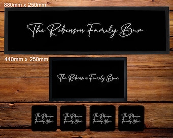 Personalised Bar Runner/Bar Mat/Beer Mat Barware for Man Cave or Home Bar, Script Font, Ideal Gift For Him/Her