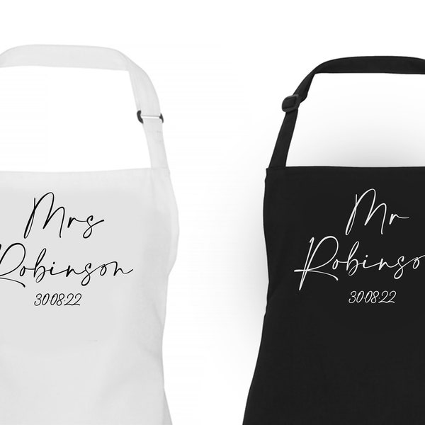 Personalised Custom Wedding Day Apron, Mr & Mrs Script font Wedding Bib, Ideal Gift Bride and Groom